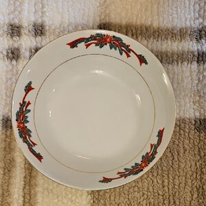 Elegant White Dinner Plate with Red and Green Floral Design